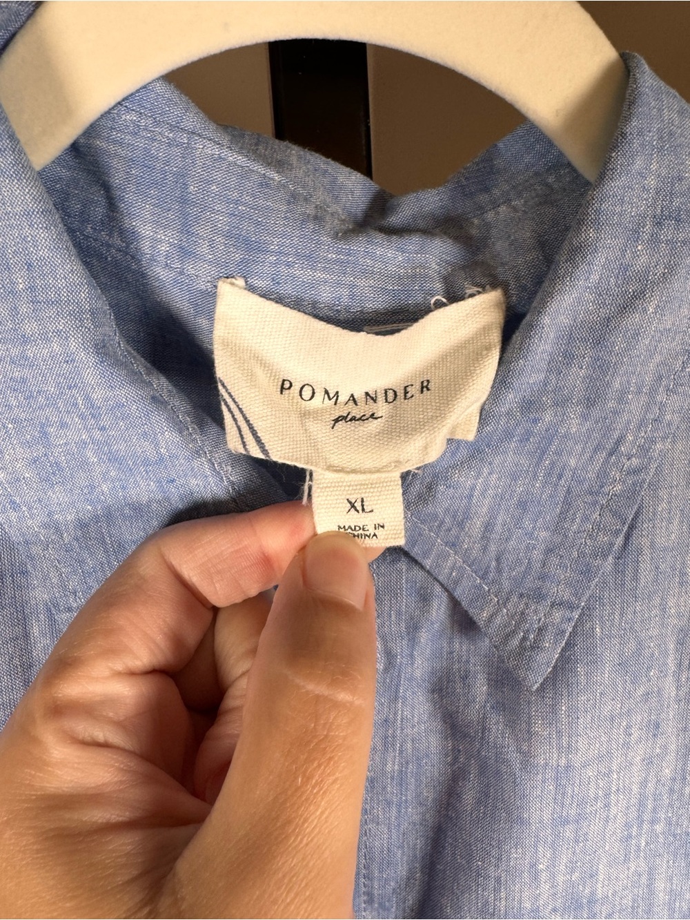 Pomander Place XL Blue Linen Blend Button Front Shirt 3/4 Sleeve - Picture 4 of 6